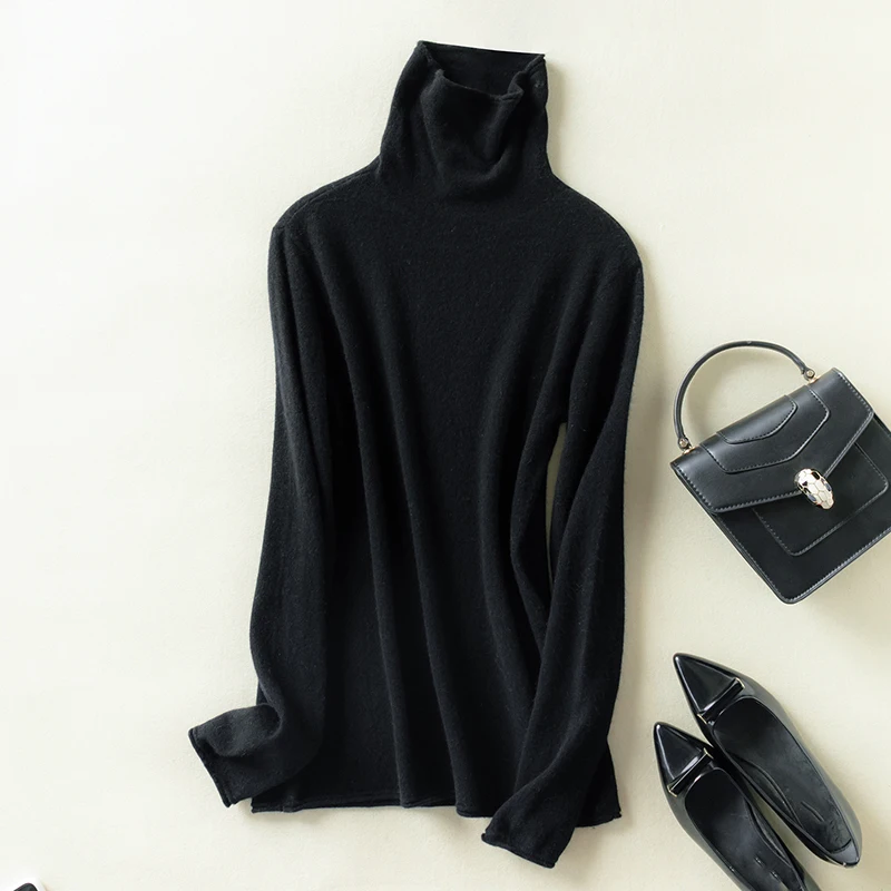 Jesenné a zimné cashmere sveter sveter turtleneck turtleneck pulóver jednofarebné dámske basic zrastov top black white