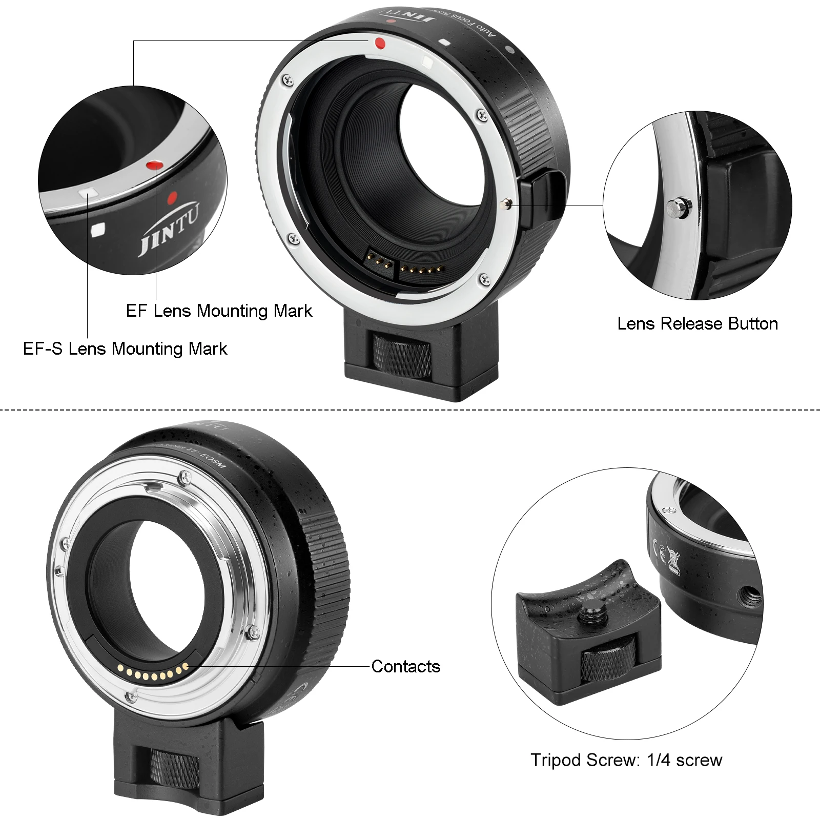 JINTU EF-EOSM Elektronické Auto Focus Objektív adaptéra pre Canon EOS EF EF-S objektív EOS M EF-M M2 M3 M5 M6 M10 Mirrorless Fotoaparátu
