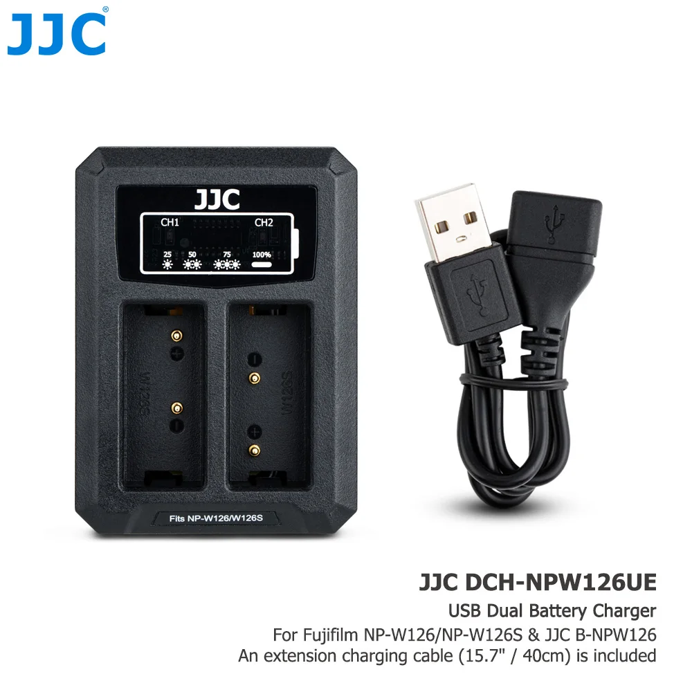 JJC USB Duálna Nabíjačka pre Fujifilm X100V X-T200 X-A7 XT3 X100F X-Pro2 XT30 XT20 XT10 NP-W126 NP-W126S Nahrádza BC-W126S