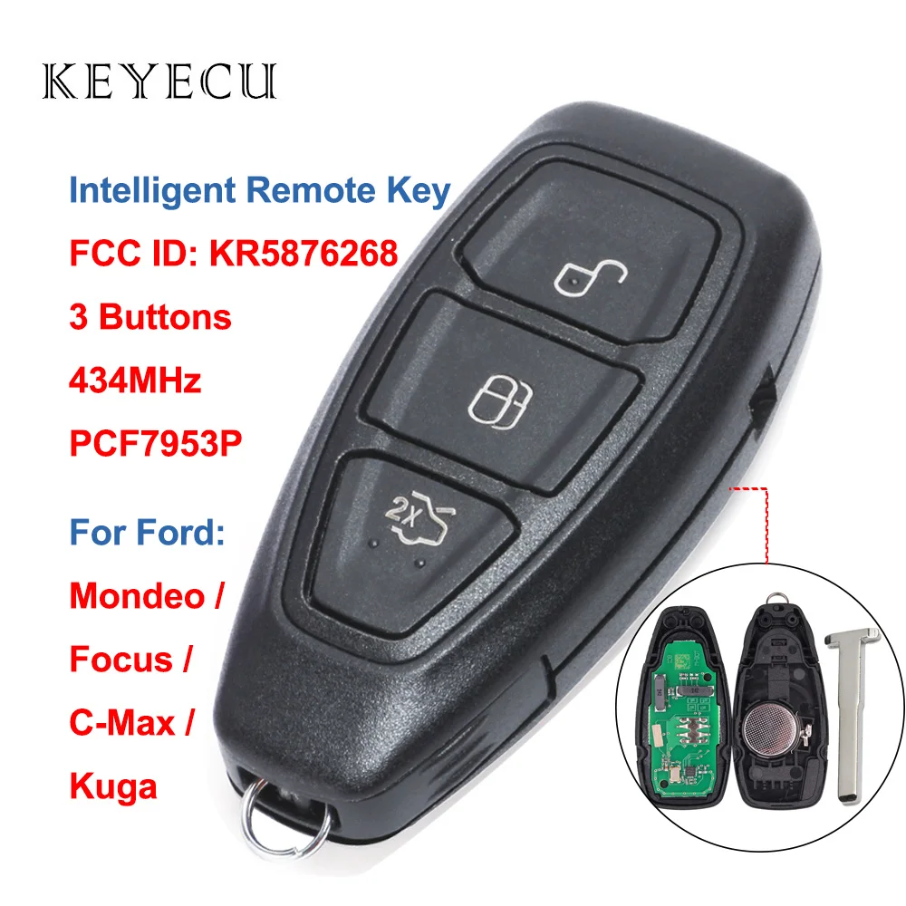 Keyecu Nahradenie Inteligentné Diaľkové Tlačidlo 434MHz ID49 pre Ford Focus C-Max, Focus Grand C-Max Kuga Mondeo FCC ID: KR5876268