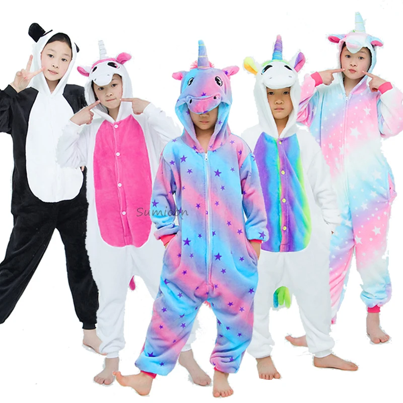 Kigurumi Deti Flanelové Pyžamo Deti Zimné Sleepwear Chlapci Onesies Dievčenské Pyžamo Sady Jednorožec Tiger Panda Zvierat Pyžama