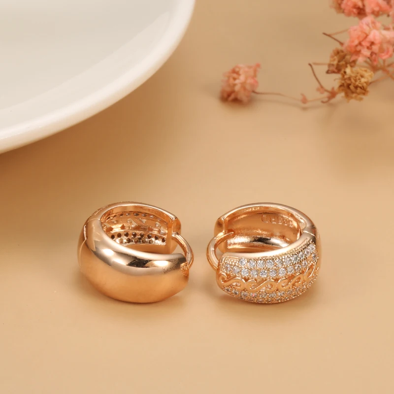 Kinel Hot 585 Rose Gold Ring Náušnice Šperky Set Dvojradu Micro-vosk Vložkou Prírodné Zirkón Krúžky Ženy, Svadobné Vintage Šperky
