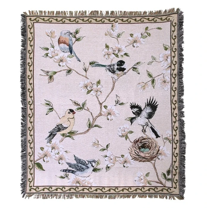 Klasická Vtákov a kvetov Deka Kvalitné Multifunkčné Bavlnená Priadza, Pletený Hodiť Zimné Gauč Kryt 125x150 Dekoratívne Deka