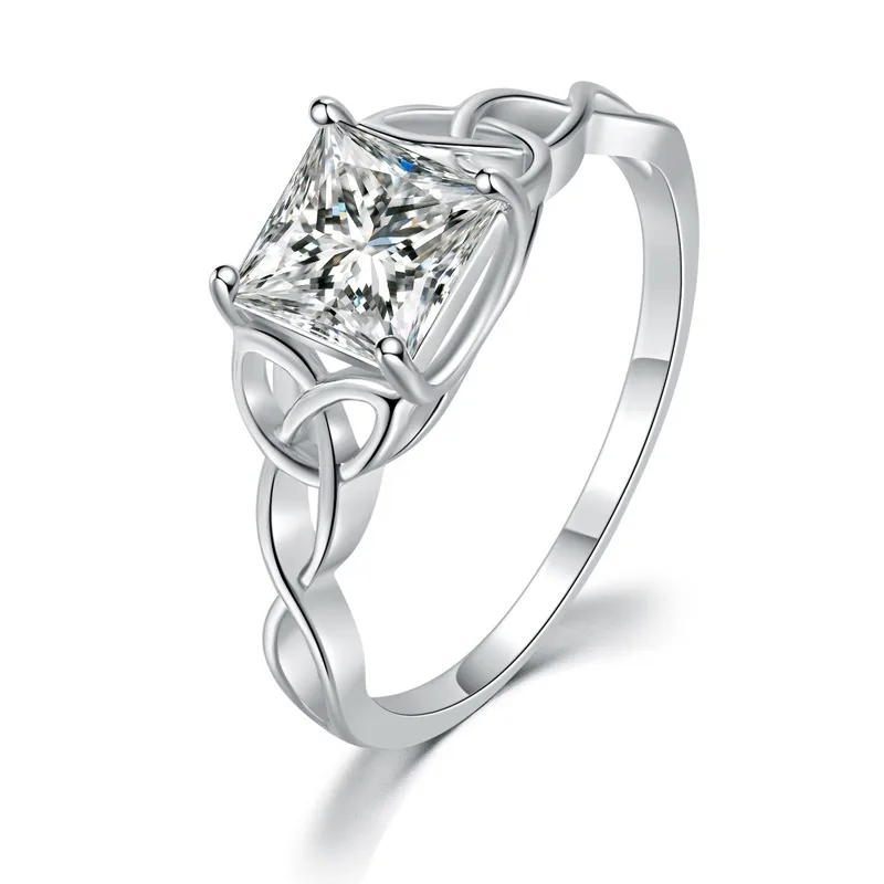 Klasické 925 Sterling Silver Farba Krúžok 4 Pazúry AAA Zirkón Kameň Diamantový Prsteň pre Ženy Zapojenie snubný Prsteň Jemné Šperky