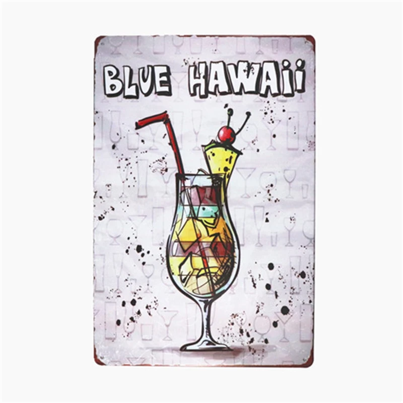 Klasický cocktail recepty Tropical bar Kovov Cín Značky Vintage Blue Hawaii Doska, Žehlička Maľovanie na Stenu Dekor Dosky