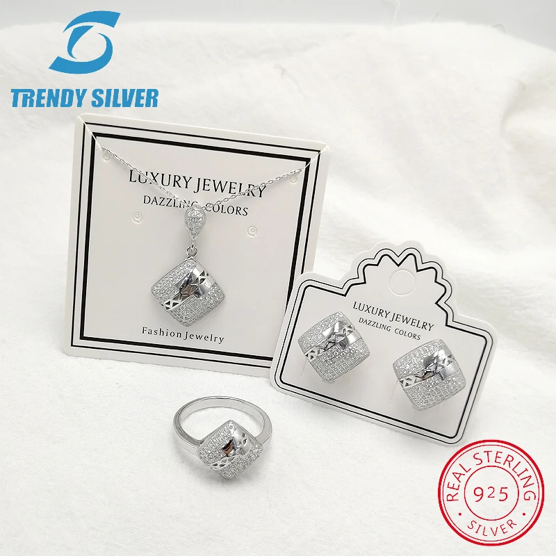 Kompletné čistý 925 sterling silver zirconia jasné, CZ luxusné šperky nastavovací krúžok náušnice pre ženu prívesok náhrdelník moderný dizajn