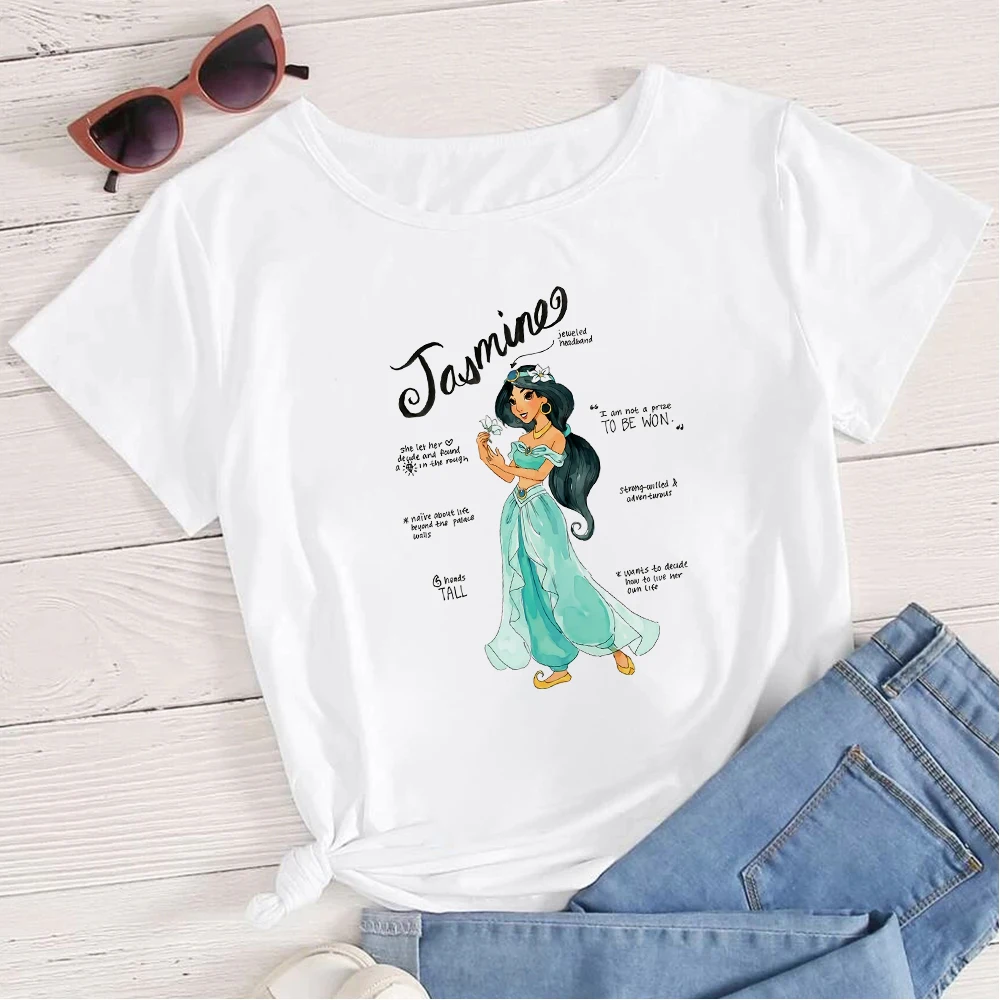 Kráska a Zviera Disney Princezná Belle Tlač Žena T-shirt Harajuku Tshirts Ženy Lete Hip Hop T Shirt Punk Tee Tričko Femme