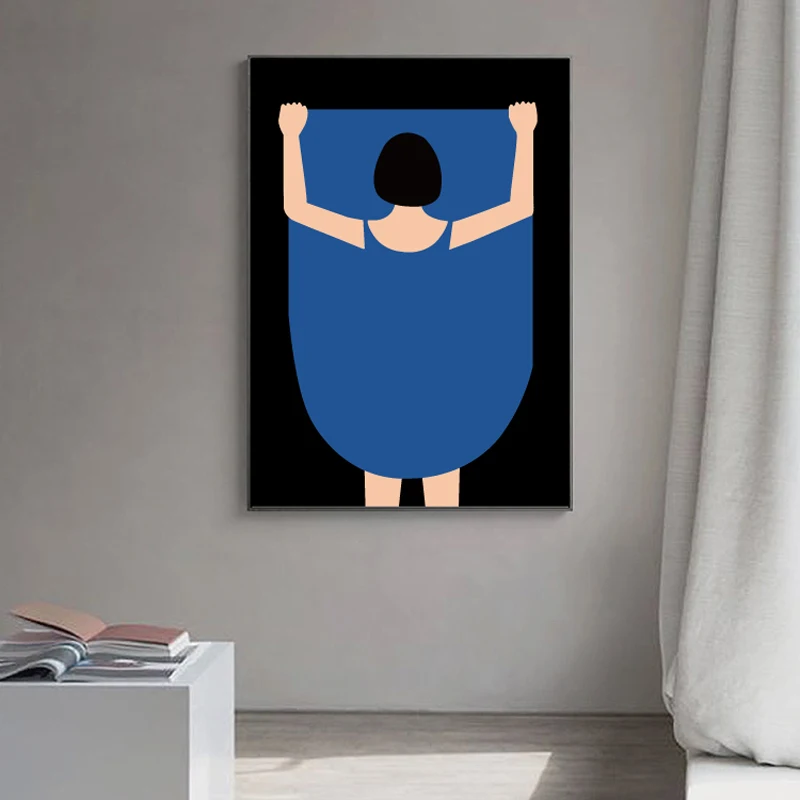 Krásne, Ružové a Modré Šaty, Sukne Dievča Plátno na Maľovanie Nordic Wall Art Obrázok pre Obývacia Izba Dievčenské Plagát a Tlač Cuadros Dekor