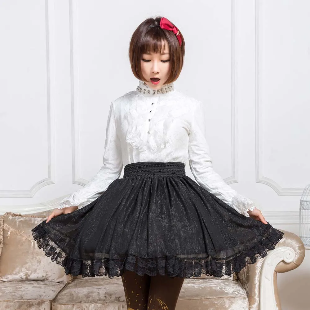 Krásne Čierne Bling Bling Trblietavé Krátke Sukne Mori Dievča Mini Sukňa s Čipkou, Orezávanie