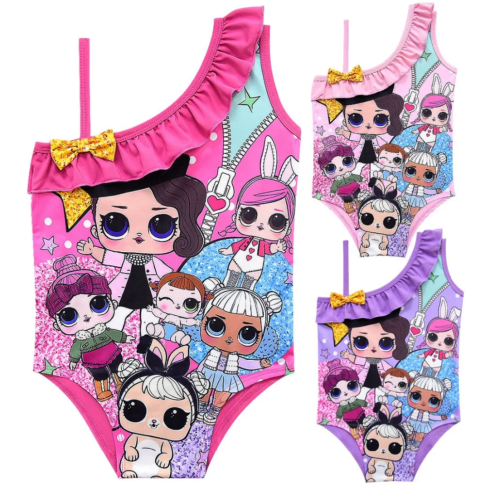 L. O. L. PREKVAPENIE! Dievča Šikmé Rameno Bikini Deti Jednodielne Plavky Cartoon Lol Bábiky Plavky Dieťa Prehrabať Bikini Beach Nosenie