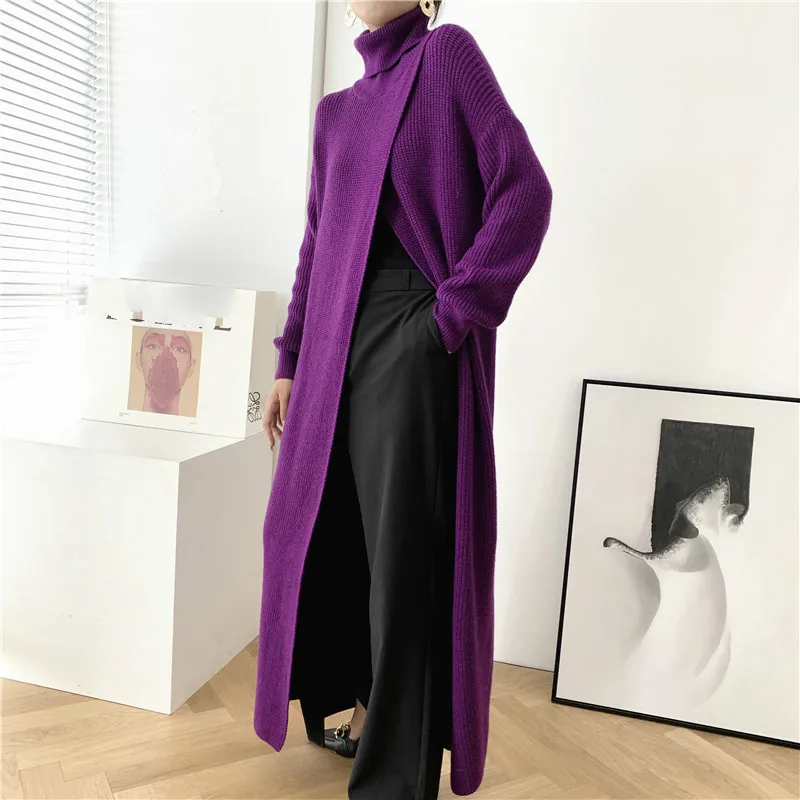 LANMREM žien dlho turtleneck sveter dizajn pulóver základne s split fit dlhý rukáv 2020 nové kintted oblečenie famale YJ968