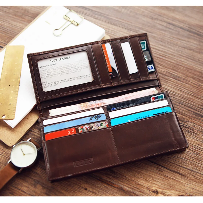LANSPACE pánske peňaženky, kožené mužov dlho peňaženky taška pánske peňaženky ručne vyrábané kožené peňaženky