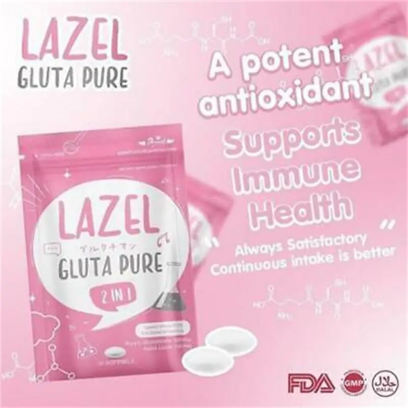 Lazel Gluta Čistý 2 v 1 Glutatión,Redukovať tmavé škvrny,Rozjasnenie Pokožky Antioxidant ,S prírodnými rozžiarenosť 30 ks