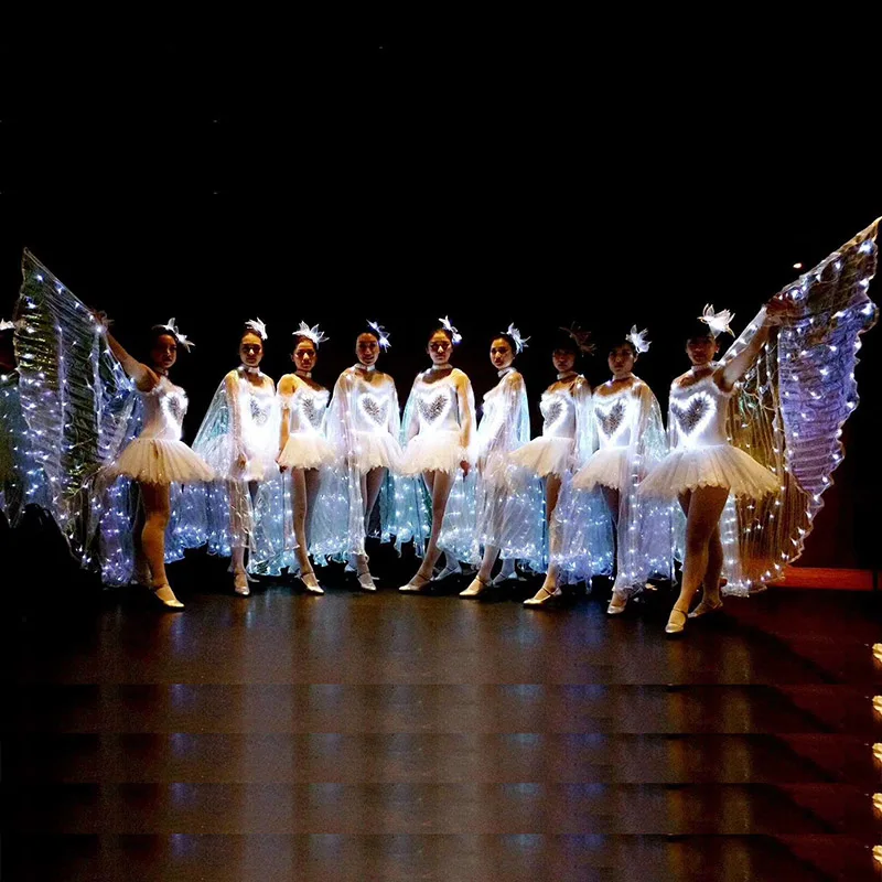 LED plášť svetelný zlaté krídla motýľ tanec fluorescenčné baletné sukne dospelých žien výkon oblečenie LED plášť svetelný zlato
