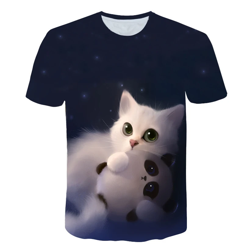 Letné cartoon magic cat deti T tričko 3D fashion chlapec, dievča, zábavné, roztomilé mačka streetwear krátky rukáv topy