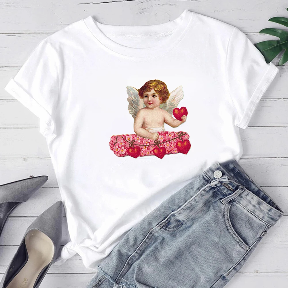 Letné Oblečenie pre Ženy tričko Cute Little Angel Tlač Estetické Fashion Tričko Ropa Mujer Krátky rukáv, Topy, Lacné Tričko