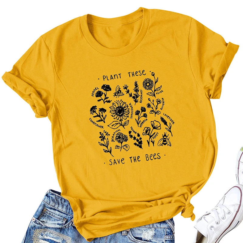 Letné Rastlín Tieto Harajuku Tričko Žlté Módne Topy Bežné tričká Ženy Krátky Rukáv dámske tričká 2020 Vytlačené Oblečenie