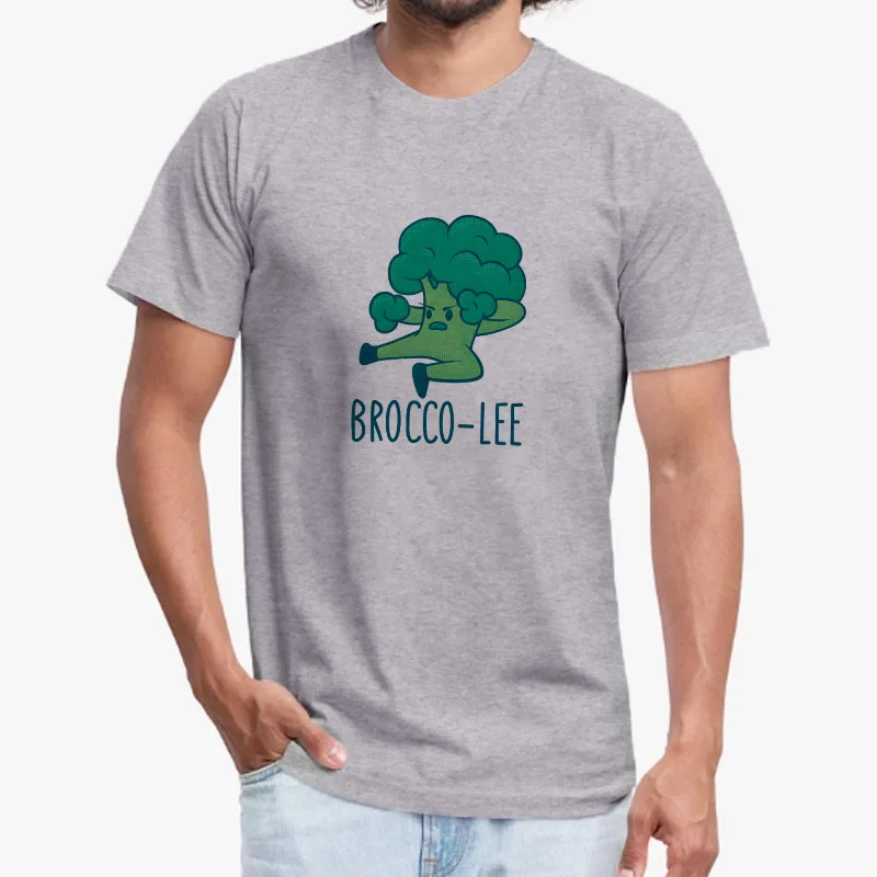 Letné T-shirt Muž Zábavné Vytlačiť Bruce Lee Kung Fu Brokolica Krátky Rukáv O-krku Bežné Tee Hip-hop Streetwear Grafické T Košele