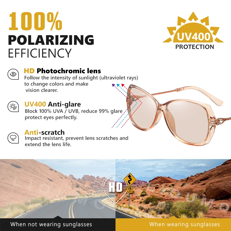 LIOUMO Módny Dizajn Photochromic slnečné Okuliare Pre Ženy Polarizované Cestovné Nadrozmerné Okuliare Luxusné Dámske Okuliare oculos de sol