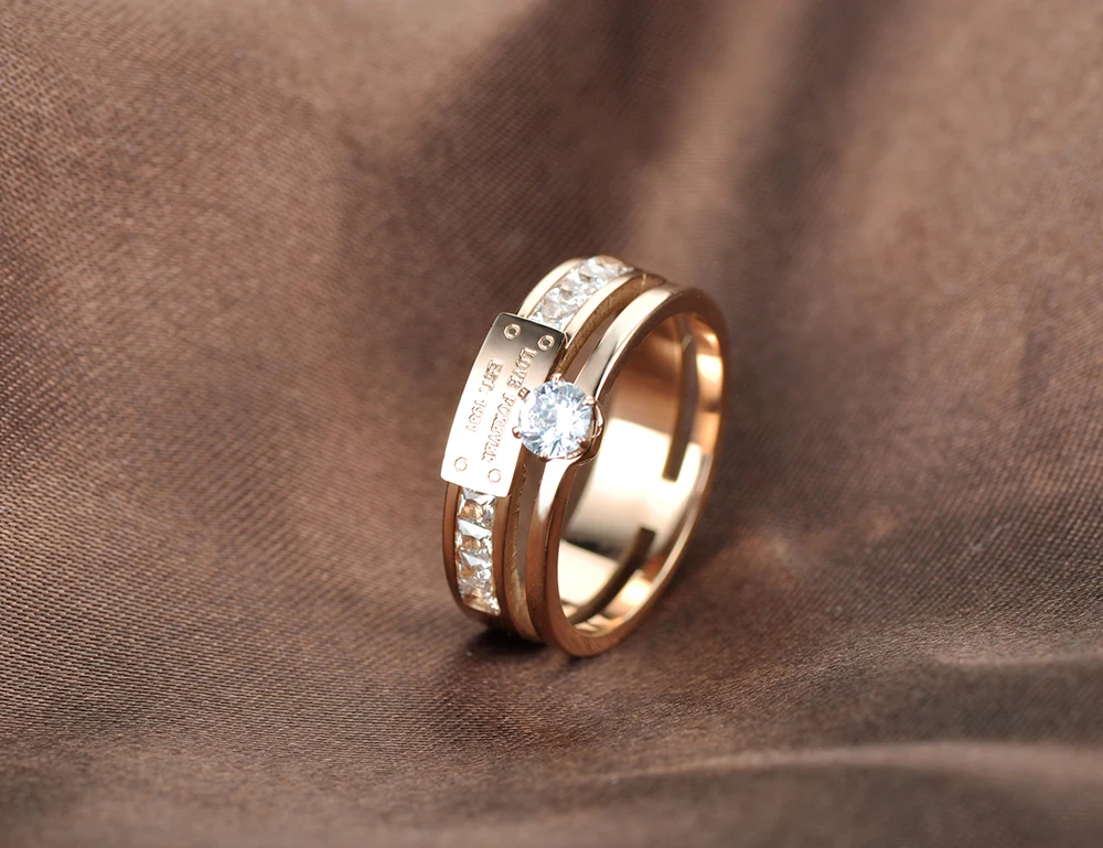 Lokaer Trendy Jasné, CZ Kryštálmi Nastavenie Rose Gold Color Snubné Prstene, Šperky z Nerezovej Ocele Drahokamu Zásnubný Prsteň R18049
