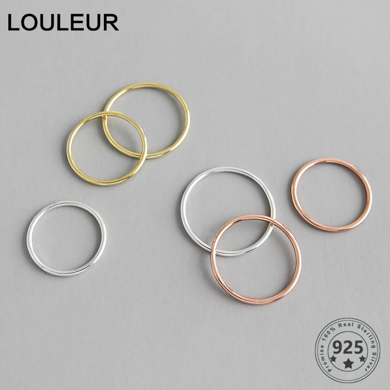 LouLeur Reálne 925 Sterling Silver Jednoduché Krúžky Minimalistický Tenké Ružové Zlato Prstene Pre Ženy Módne Šperky Kolo 925 Strieborný Prsteň
