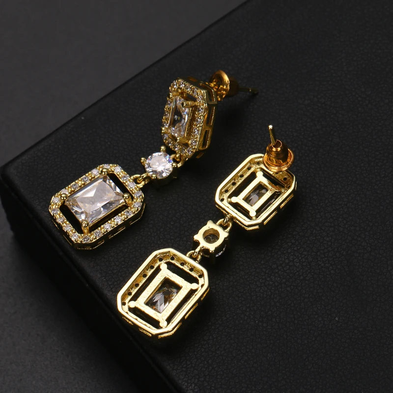 Luxusné Námestie Kubický Zirkón kórejský Dlhé Náušnice Elegantné Svadobné Náušnice pre Ženy, Svadobné Šaty, Šperky