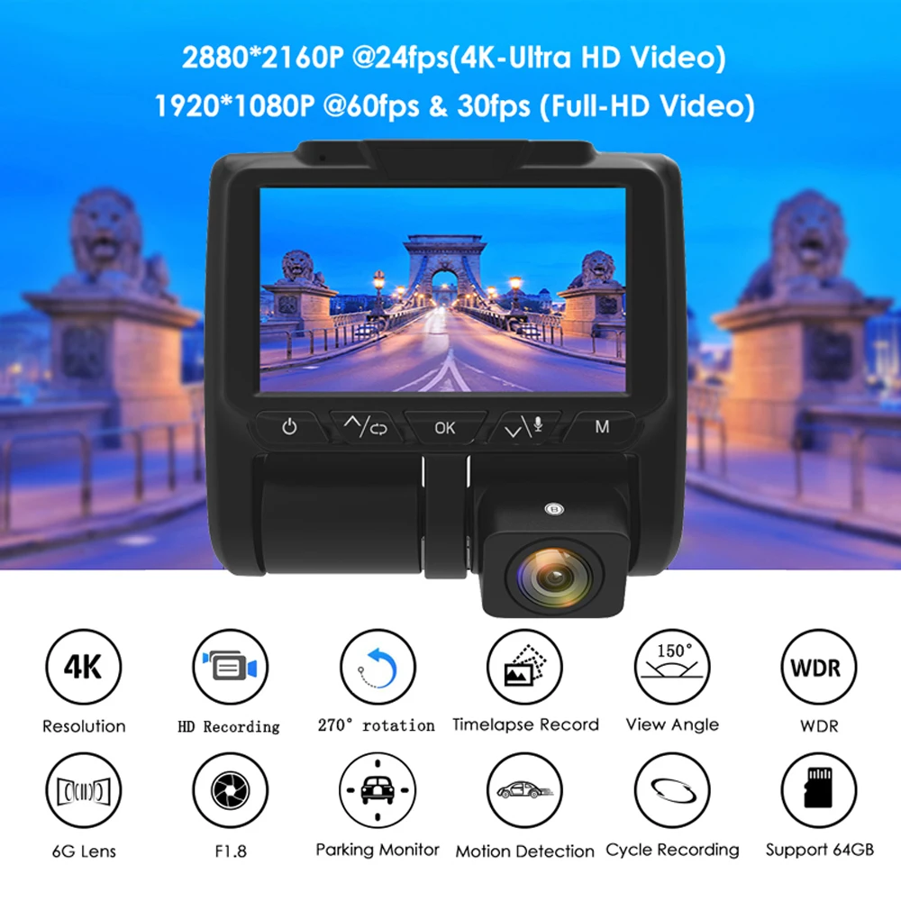 Maiyue star 4K 2160P+1080P auto DVR3 palcový ultra high definition duálny objektív sprint cam nočné videnie parkovanie monitorovanie nahrávač