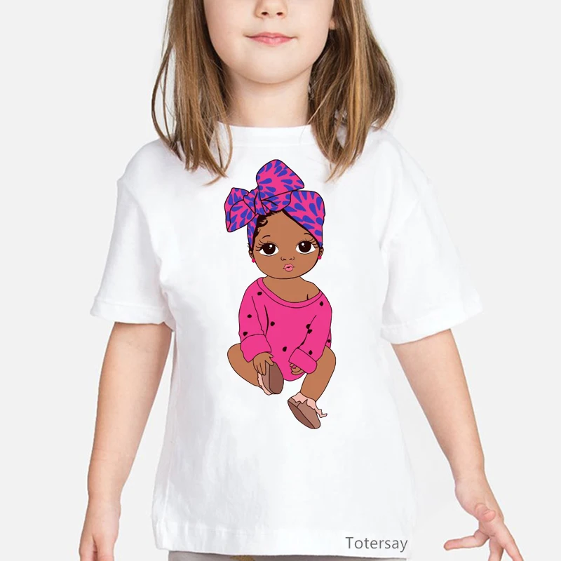 Malý melanínu kráľovná list tlač tričko pre dievčatá kawaii deti oblečenie grafické tshirts dievčatá 2-15 rokov letné topy t-shirt