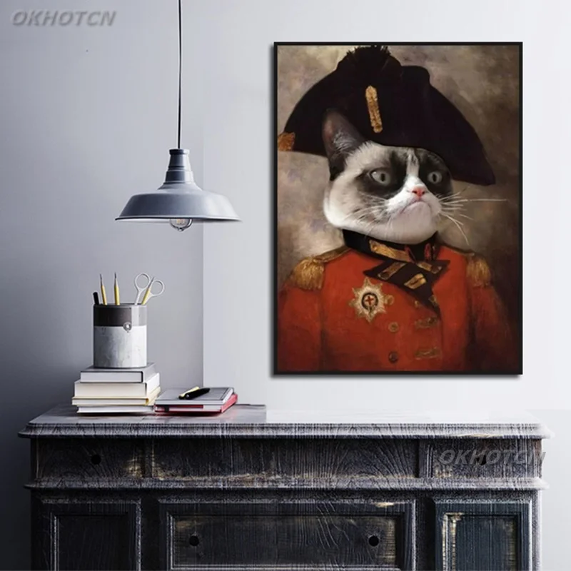 Mačka Hlavu Portrét Nordic Štýl Moderné Osobné Pet Prispôsobenie Vintage Štýl Zvieratá Plátno Na Maľovanie Hd Tlač Plagátov