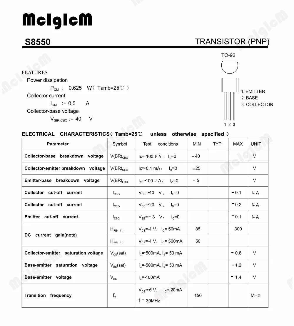 MCIGICM 5000pcs S8550 tranzistor PNP General Purpose Tranzistory-92 0,5 A 40V PNP Originálne nové