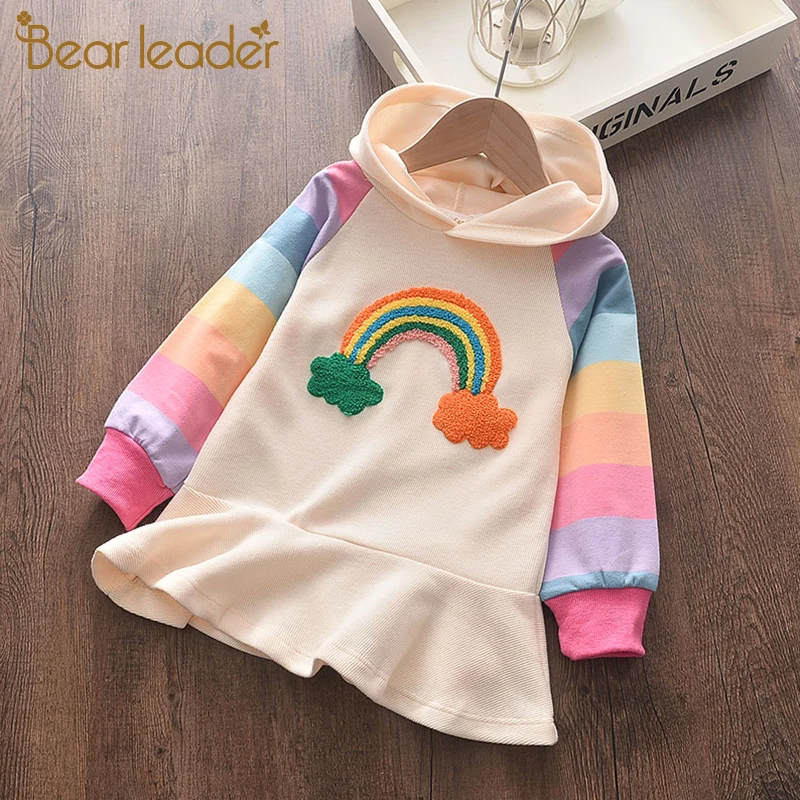 Medveď Leader Dievčatá Cartoon Rainbow, Šaty 2021 Nové Jeseň Dievčatá Sladké Farebné Šaty Cute Party Oblečenie, Detské Odevy Detské Obleky
