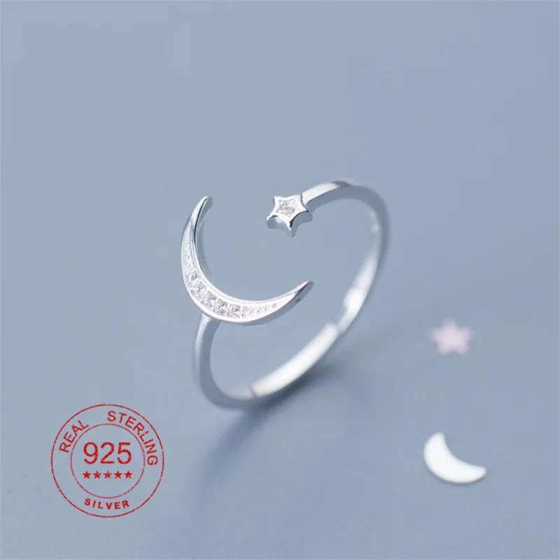 Minimalistický Zirkón Moon Star Otvorenie Krúžku Pre Kúzlo Ženy Strany Jemné Šperky, Módne 925 Sterling Silver Nastaviteľný Krúžok Darček