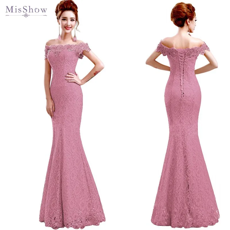 Misshow Morská víla Večerné Šaty 2020 Ružovej Čipky Dlho Formálne Šaty Elegantné Ramena Plášť bez Rukávov de Soiree