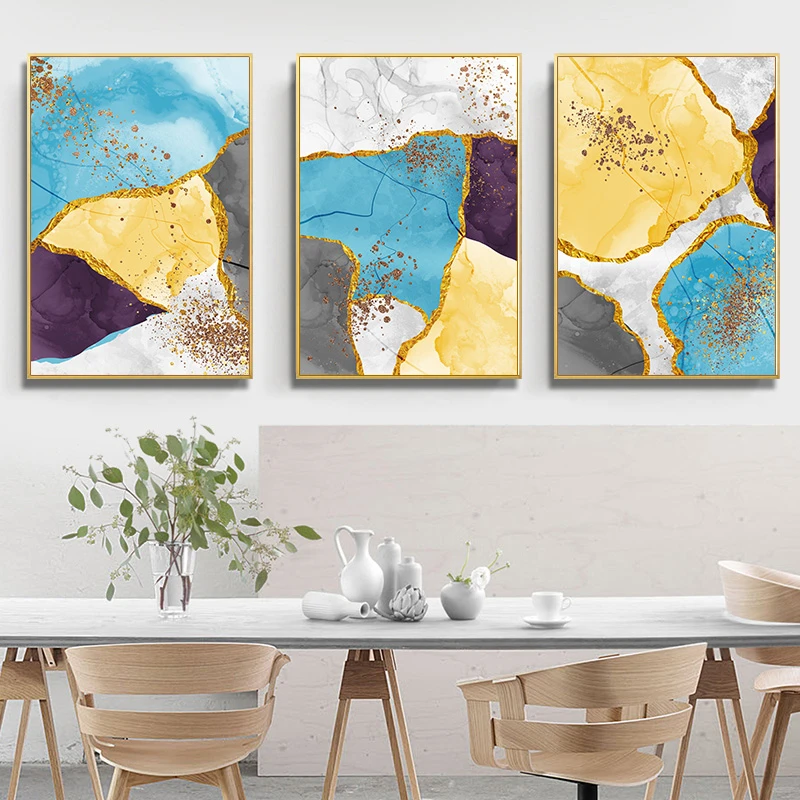 Moderné Abstraktné Zlato Modrý Mramor Plagáty Vytlačí Plátno na Maľovanie Galéria Wall Art Obrázky pre Obývacia Izba Interiér Domova