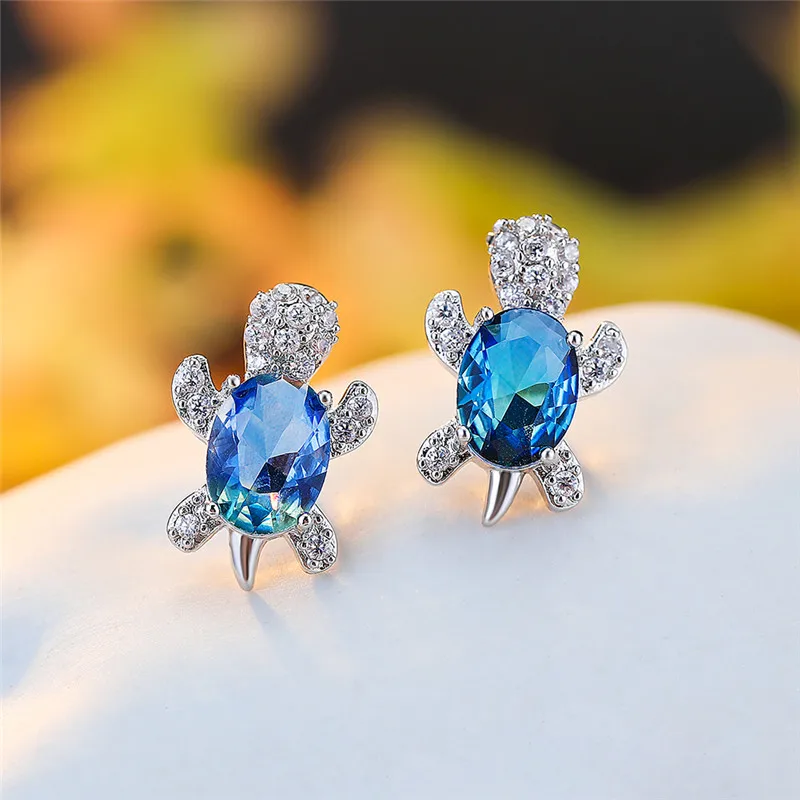 Modrá Zelená Crystal Oválne Zirkón Korytnačka Náušnice a Náhrdelník Šperky Set Rainbow Kameň Svadobné Šperky Sady Pre Ženy Svadobný Dar