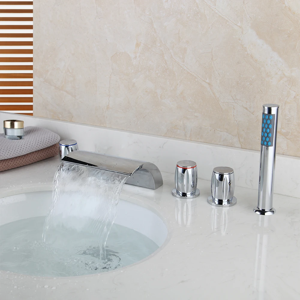Monite LED Vodopád Kúpeľňa Povodí Kohútik Palube Namontované Umývadlo Kúpeľňa Ťuknite na položku 5 Ks Nastaviť Vypláchnite Studenou Vodou, Zmiešavacie Kohútiky