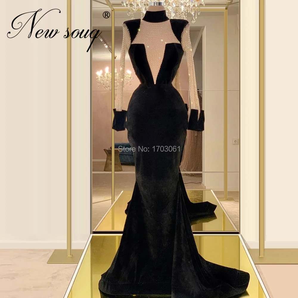 Moslimské lištovanie Black Formálne Šaty Prom Šaty Žien Vlastné 2020 Nové Couture Dubaj Morská víla Večerných Šiat, Župan De Soiree Kaftany