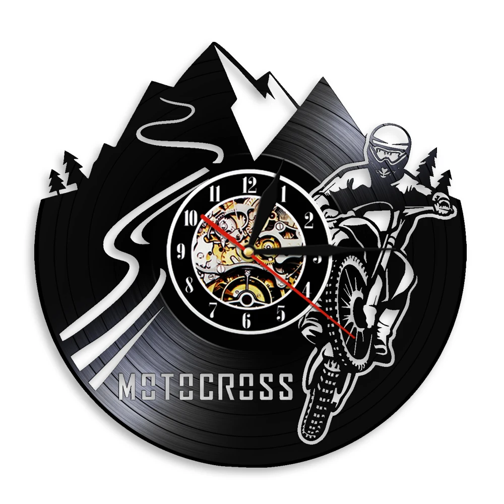 Motocross Závodné Motocycle Jazdcov Vinyl Nástenné Svietidlo Motocross Bicykli Chlapec Vystrihnúť Longplay Nástenné Hodiny Izba Non Tikot Hodiniek