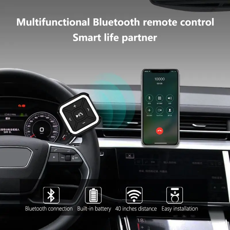Multi-funkcia Bluetooth Remote Controler Prenosné Dual-channel Ovládanie Mobilného Telefónu Na Volante Vozidla Bicyklov na Elektrický pohon