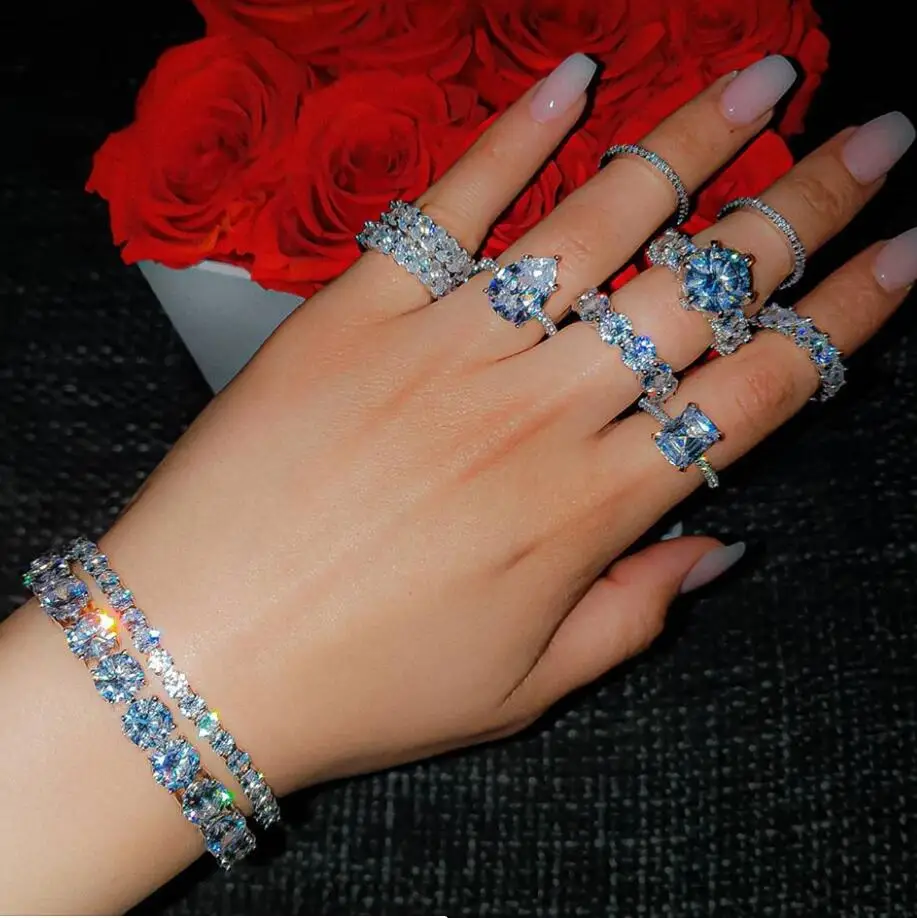Multi Style Luxusné Šperky 925 Sterling Silver White Topaz CZ drahé Kamene Diamant Populárne Strany Žien Svadobné Zapojenie Kapela Krúžok