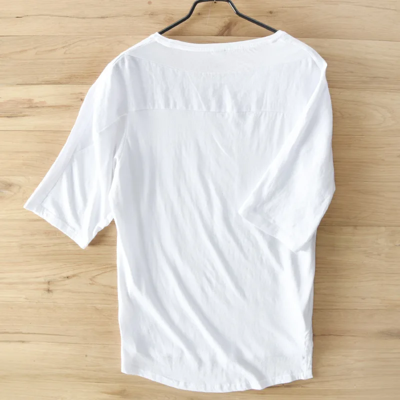Muži 2019 Letné Módne Značky Japonskom Štýle Veľryba Výšivky Bavlnená posteľná Bielizeň Krátky Rukáv O-neck T-shirt Muž Bežné Tenké Tee Tshirts