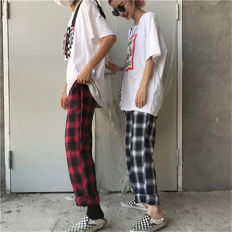 Móda Japonsko Nohavice Letné Ženy Harajuku Kockované Nohavice Mori Dievča V Pohode Tlačiť Hárem Nohavice Módne Bežné Hip Hop Nohavice Ženy