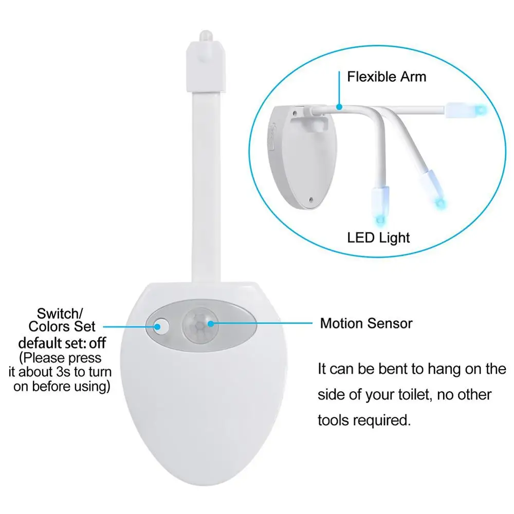 Nabíjanie pomocou pripojenia USB Wc Ľahké Nepremokavé Podsvietenie Wc Misa 8 Farieb Smart PIR Senzor LED Nočné Svetlo Pre Kúpeľňa