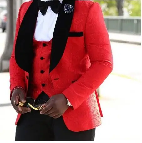 Najpredávanejšie Zákazku Formálne Nevesty Nosia Červené/Biele/Čierne Mužov, Svadobné Obleky Prom Smoking Muži Obleky 3 Ks (Bunda+Nohavice+Vesta)