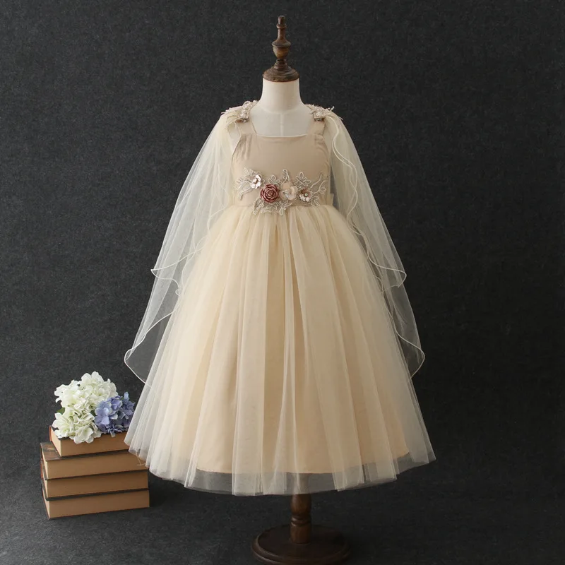 Narodeniny Cape Dievča Šaty Na Svadby Biele Dlhé Oka Elegantné Kvet Dievča Vestido 2021 Dievča Oblečenie 4 6 8 10 12 14 Rokov 184079