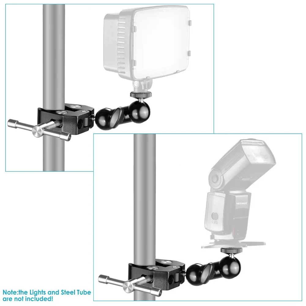 Neewer Pohode Ballhead Ruku Multi-funkčné Dvojitý Loptu Adaptér pre Pripojenie LED Video Svetlo,Fotoaparát,Videokamera,Monitor a viac