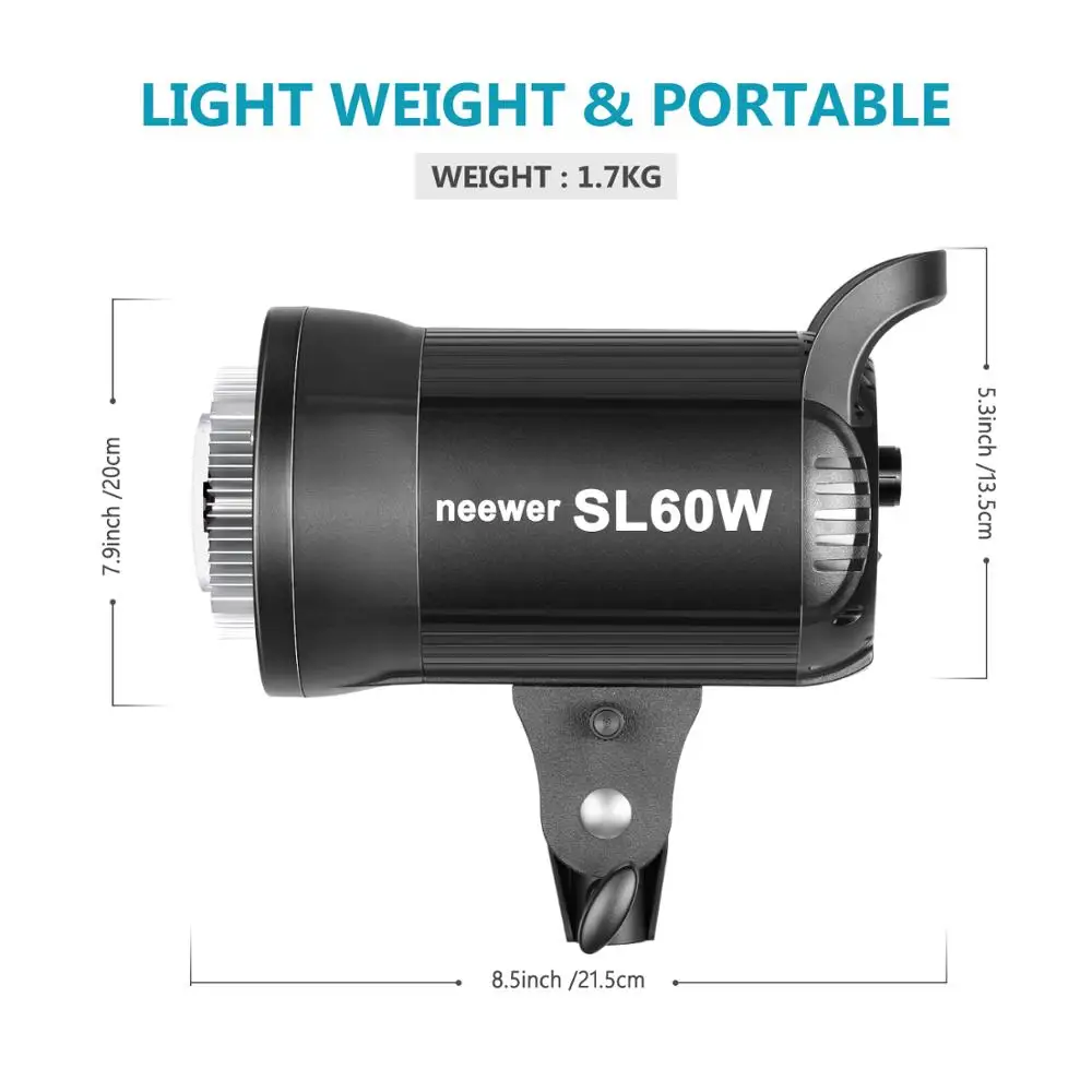 Neewer SL-60W LED Video Light, Biele 5600K Verziu, 60W, CRI 95+, TLCI 90+ s Diaľkovým ovládaním a Reflektor, Kontinuálne Osvetlenie