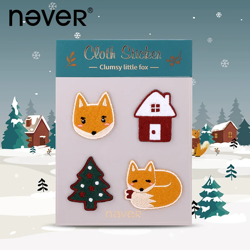 Nikdy Teplé Série Výšivky Nálepky Roztomilé Vianoce Fox Tvar Krásne Handričkou Patch Plánovač Vestník Nálepky Notebook Dekorácie