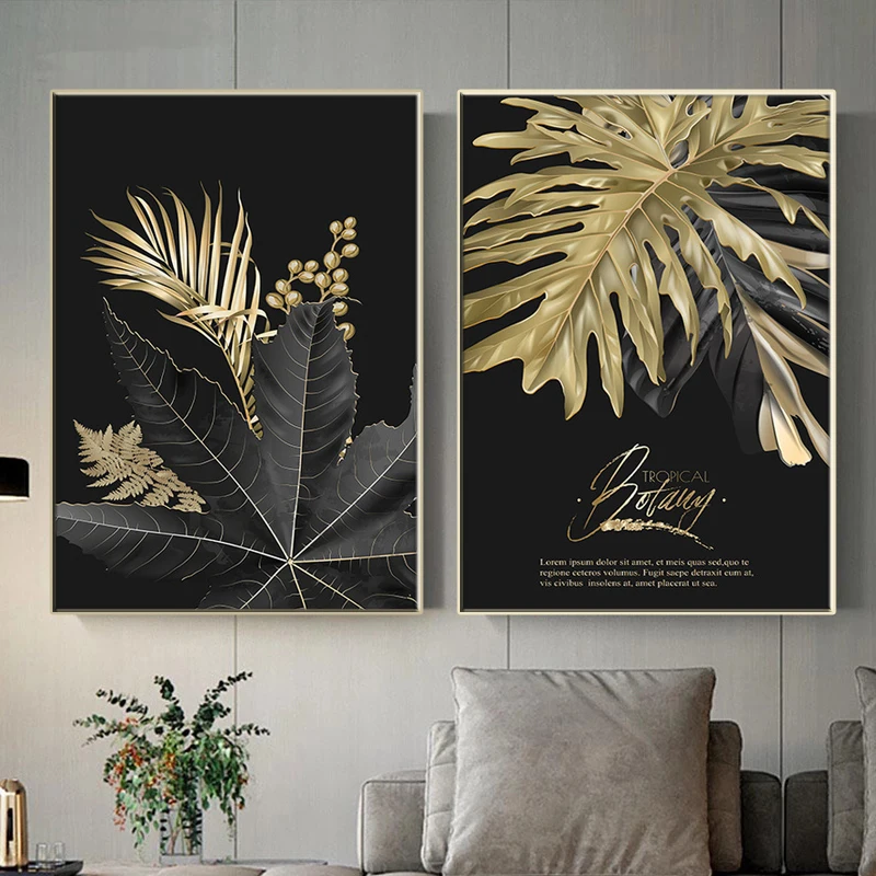 Nordic abstraktné gold leaf rastlinné steny umelecké plátno maľovaní plagátov a vytlačí obývacia izba moderné domáce dekorácie nástenné maľby