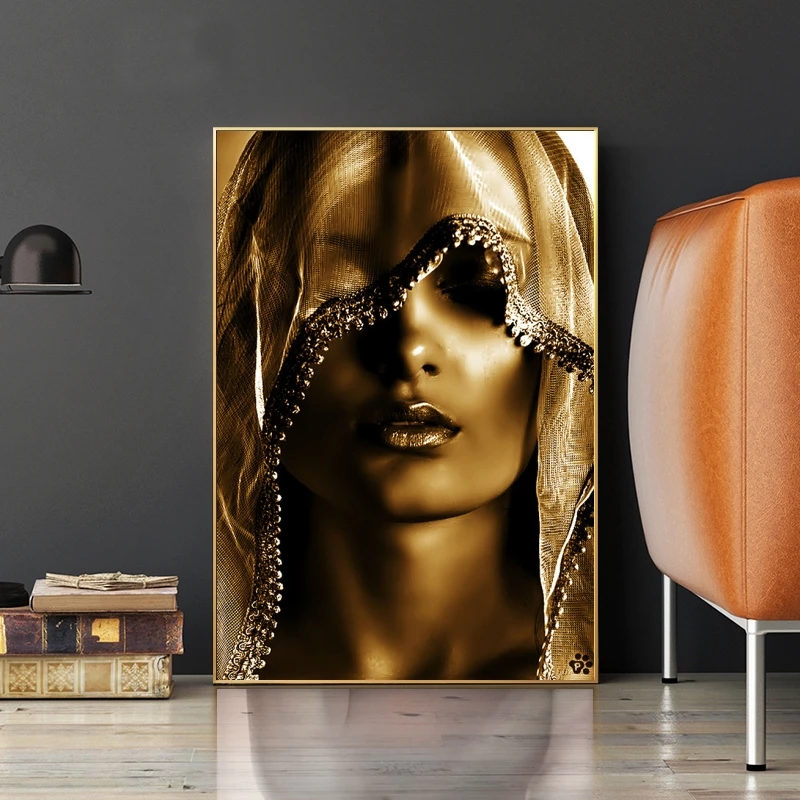 Nordic Štýl Zlaté make-up Ženy Cavans Maľovanie Škandinávskych Plagáty Vytlačí Wall Art Obrázok pre Obývacia Izba Domova Cuadros